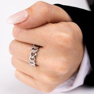 925 Sterling Silver Curb Design Link Ring 5.8 Eternity Band - Cuban